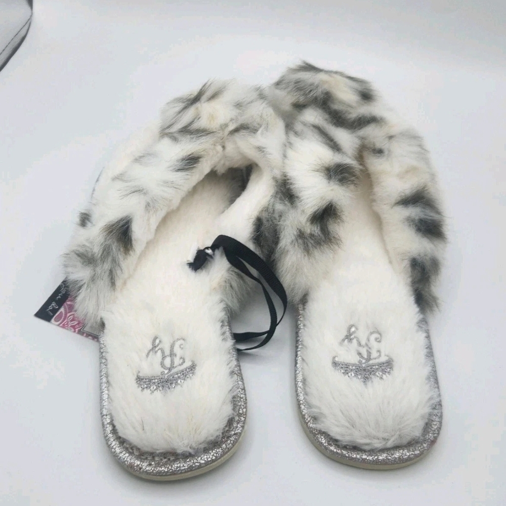 Pretty You London Faux Fur Cream Animal Print Thong Slippers Jodie Size 6.5 7.5 - Picture 7 of 10